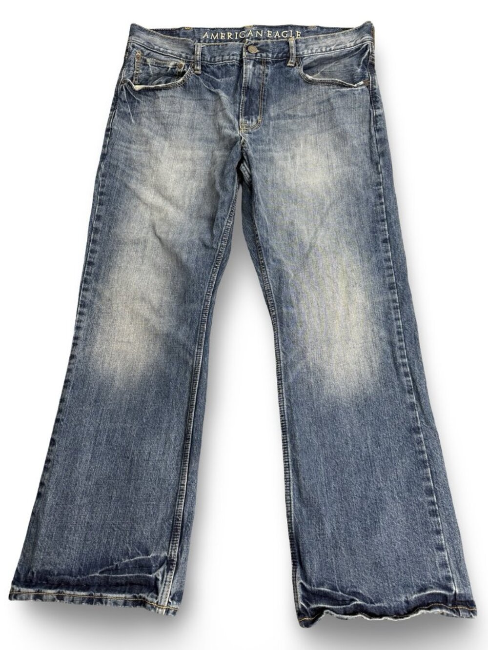 American Eagle Bootcut Jeans Mens 38 Blue Faded Distressed Casual Denim Workwear